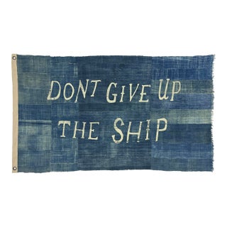 Large Patchwork Indigo Flag, Don't Give Up the Ship, Unique For Sale