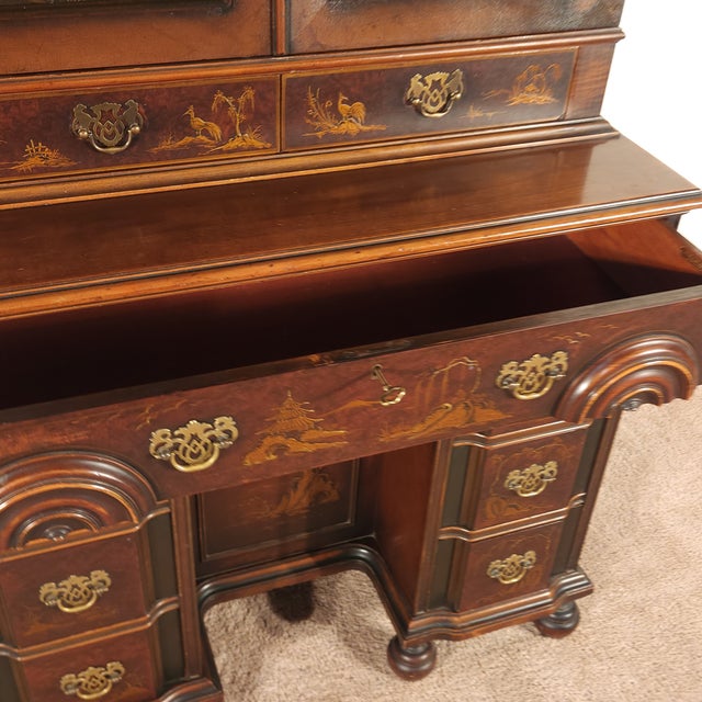 Antique Colby Furniture Chicago Chinoiserie Goddard Style Bureau W/ Bookcase For Sale - Image 16 of 18