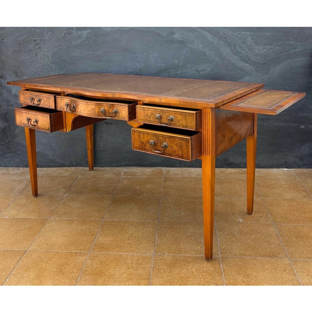 Wood English Georgian Revival Walnut Writing Desk with Drop Leaves, Mid-20th Century For Sale - Image 7 of 12