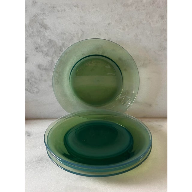 Glass Set of 4 Vintage Green Glass Lunch or Salad Plates For Sale - Image 7 of 9