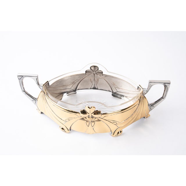 Jugendstil Centerpiece in Alpaca and Brass with Glass, 1908 For Sale - Image 6 of 15