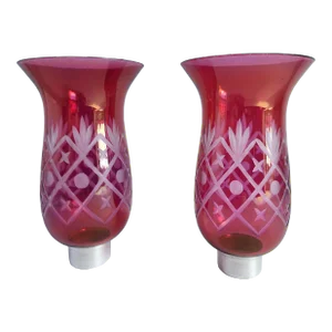 Antique Victorian Cranberry Uricane Glass Shades-A Pair