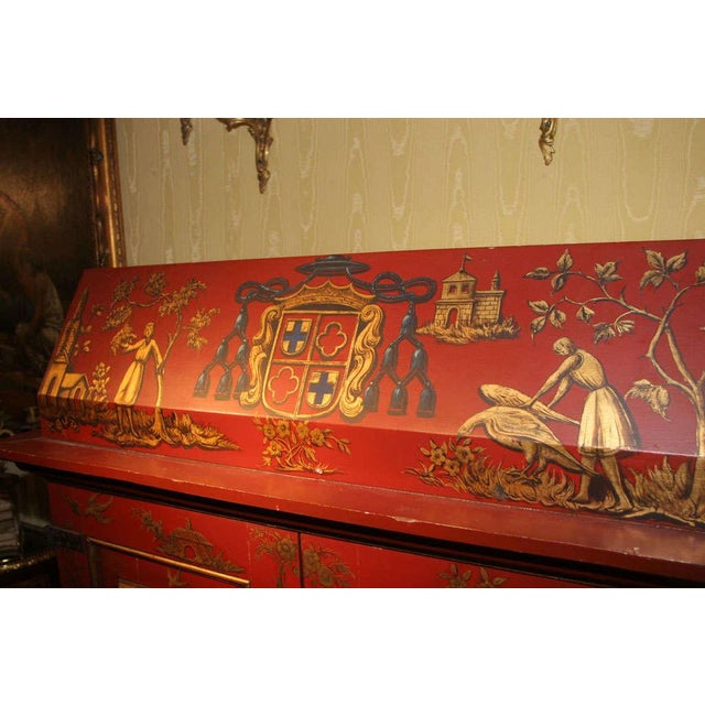 Red Chinoiserie Red and Gilt Painted Tall Bookcase For Sale - Image 8 of 10