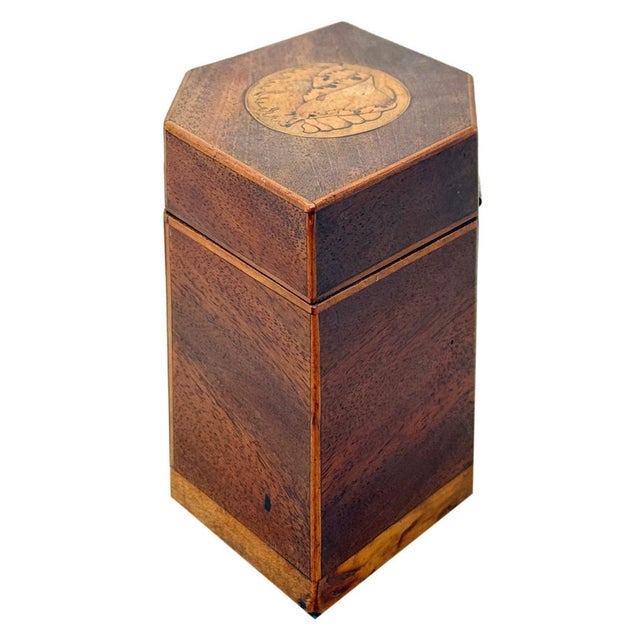A Very Good Quality Late 18th Century, George III Period, Mahogany Hexagonal Shaped Tea Caddy, Having Elegant Conch Shell...