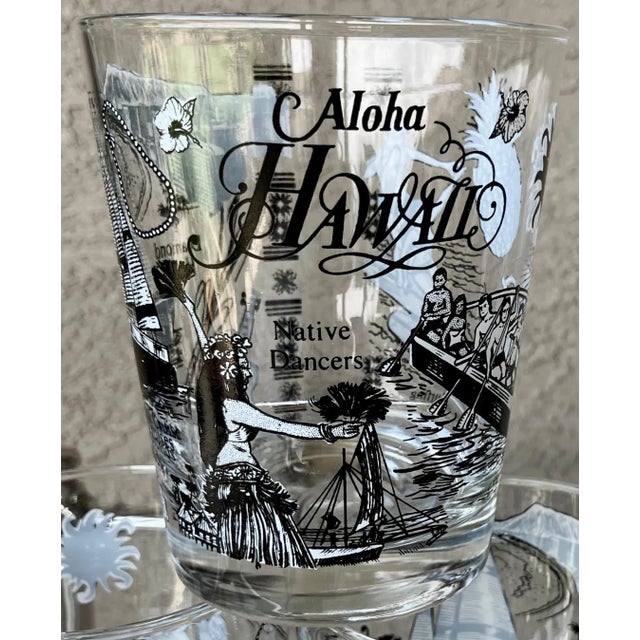 Circa 1980 “Aloha Hawaii”-Themed Lowball Glasses Attributed to Federal Glass – Set of 4 For Sale - Image 17 of 18