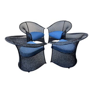 Vintage 1950s Sculptural Drape Wire Mesh Chairs Attributed to Russel Woodard, 4 Pieces For Sale