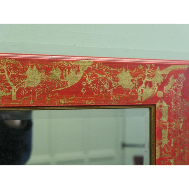 1990s Red and Gold Lacquer Chinoiserie Wall Mirror, 1990 For Sale - Image 5 of 8