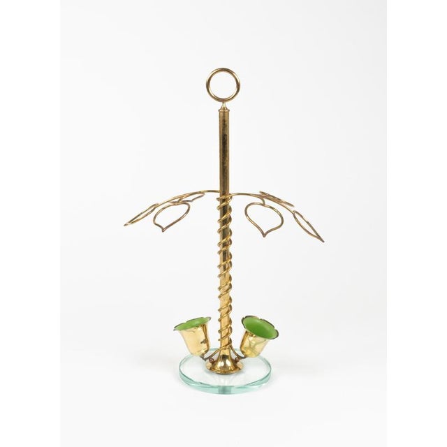 Midcentury amazing flower umbrella stand in brass and glass in the style of Cristal Arte. Made in Italy in the 1960s....