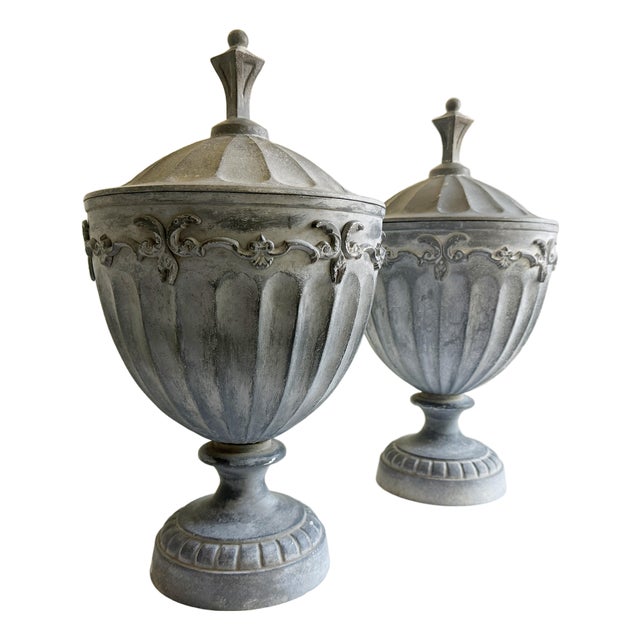 Neoclassic Adams Style English Garden Urns, a Pair, Late 19th Century For Sale