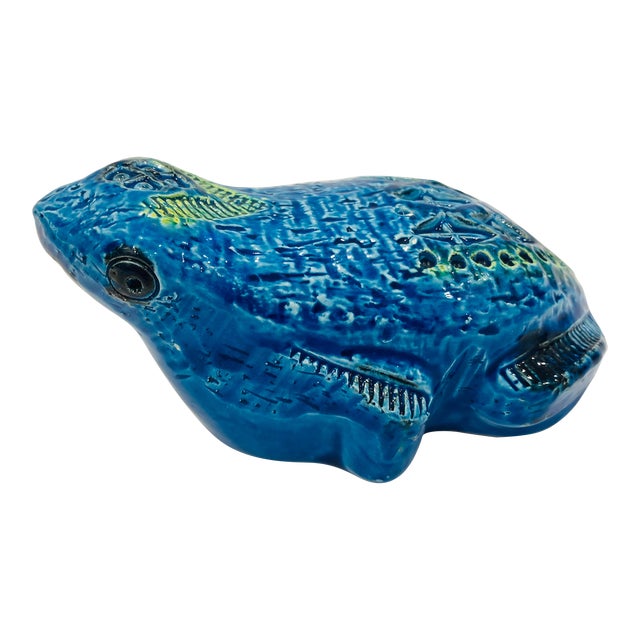 1960s Ceramic Rimini Blue Frog Sculpture Signed Flavia Montelupo Italy For Sale
