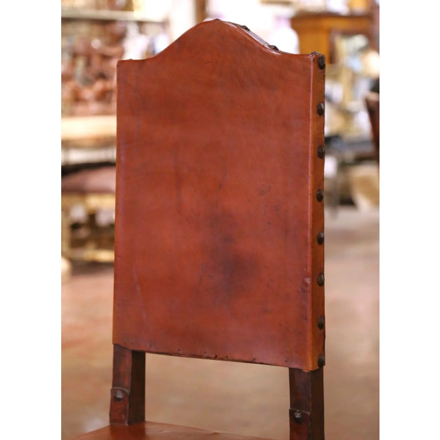 19th Century Spanish Oak Dining Chairs With Leather, Set of 8 For Sale In Dallas - Image 6 of 14