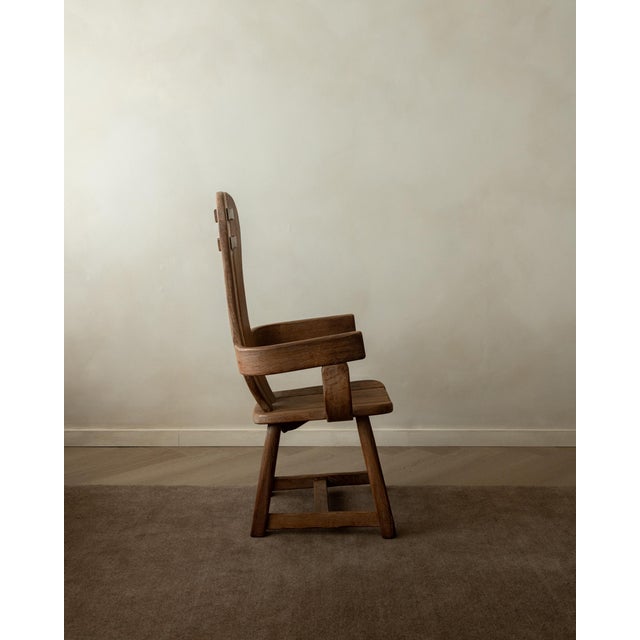 Brutalist Oak Armchair with Sculptural High Back by De Puydt, 1960s For Sale - Image 4 of 18