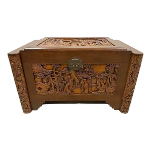 Early 20th Century Chinese Carved Dragon Camphor Wood Hope Chest