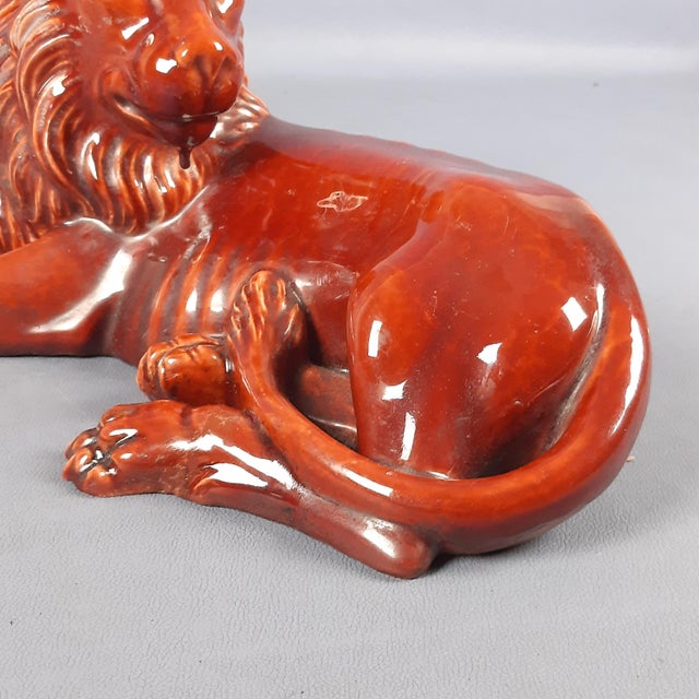 Iridescent Majolica Lion Sculpture, 1950s For Sale - Image 10 of 16