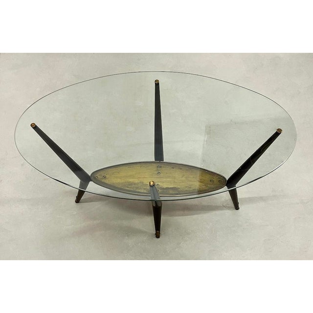 Coffee Table in Glass, Brass and Lacquered Wood, 1950s For Sale - Image 6 of 10