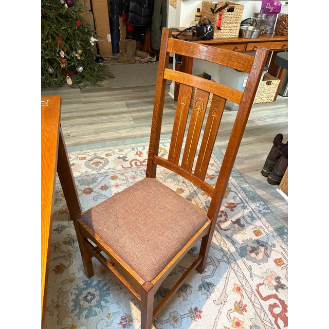 Stickley Stickley Harvey Ellis Dining Table With Inlays and Chairs For Sale - Image 4 of 9