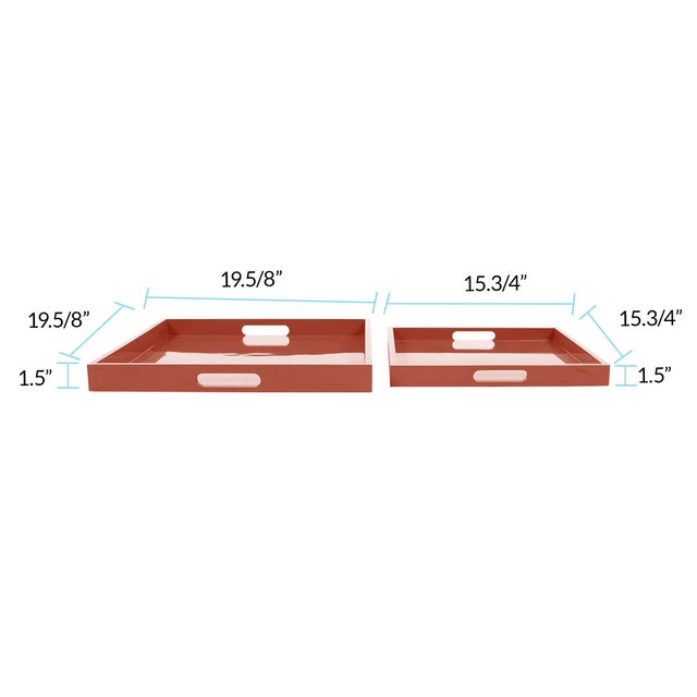 Wood Saint Tropez Square Tray Set of 2 - Intense Rust For Sale - Image 7 of 10