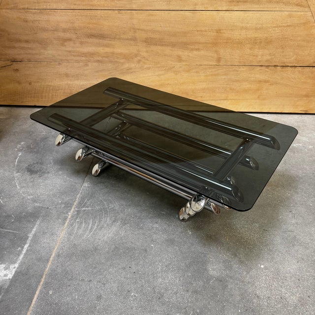 Smoked Glass Coffee Table with Chromed Metal Tubes, 1970s For Sale - Image 13 of 18