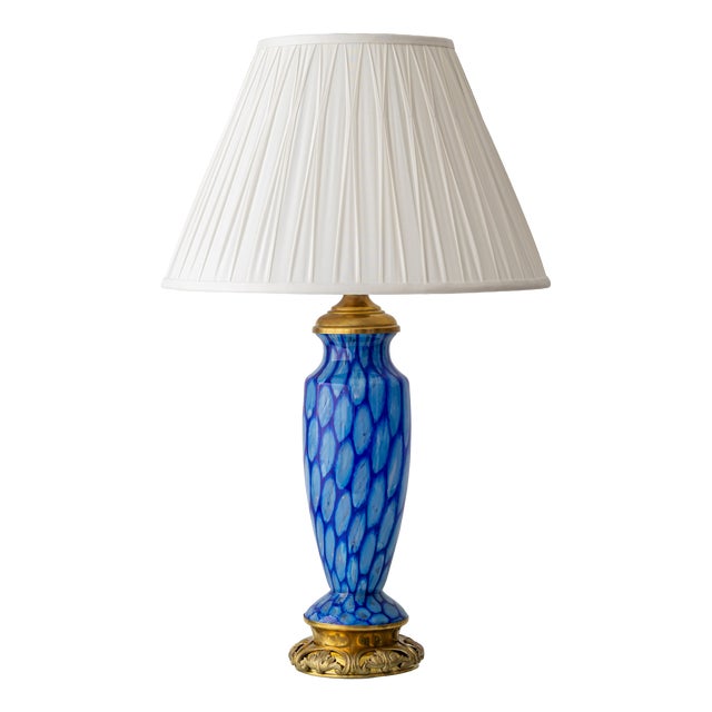 Art Deco Bohemian Blue Art Glass Table Lamp with Cast Brass Base.Czechoslovakia, 1920s For Sale
