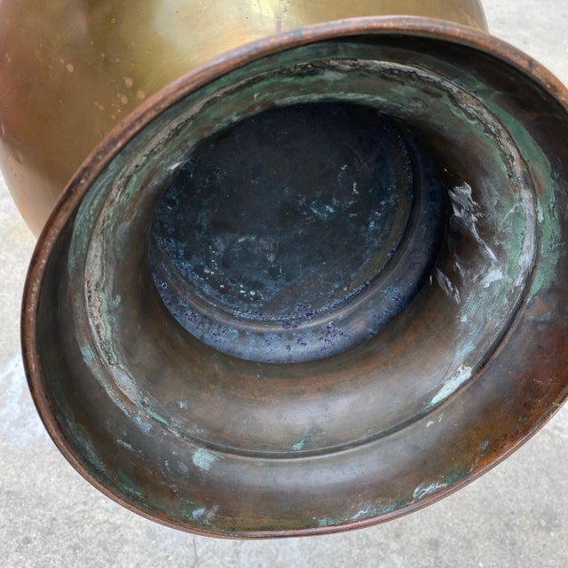 Antique Copper & Brass Double Handle Jardiniere Planter For Sale - Image 9 of 12