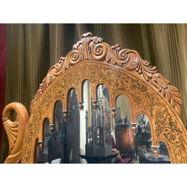 Hollywood Regency Italian Regency Hand Carved Maple Pier Console or Dressing Table with Mirror For Sale - Image 3 of 14