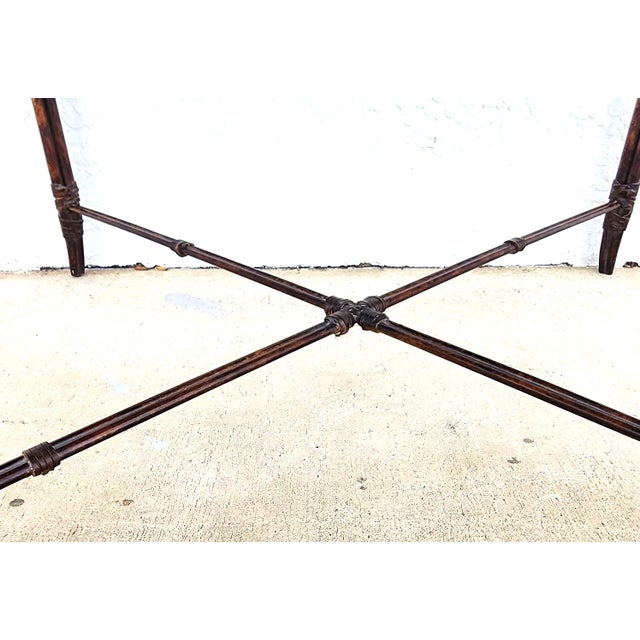 Maitland Smith Style Faux Metal Bamboo Glass & Leather Cocktail Table For Sale In Miami - Image 6 of 13