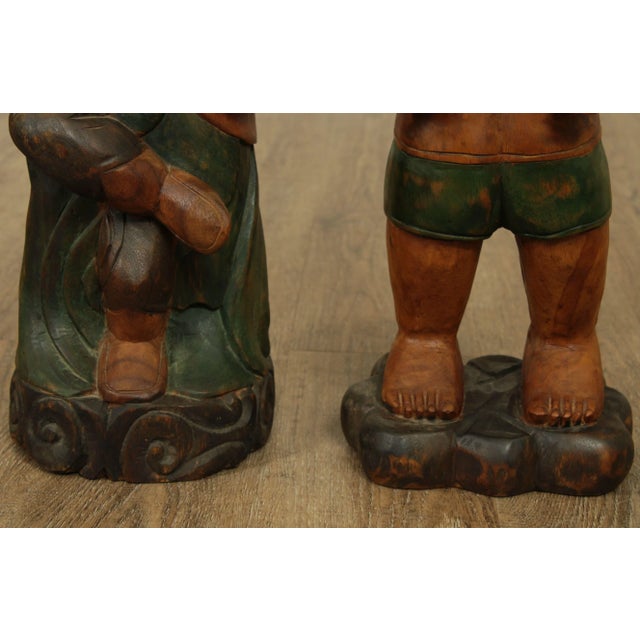 Wood Vintage Chinese Carved Figures - a Pair For Sale - Image 7 of 13