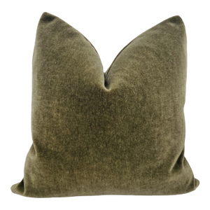 Plush Olive Green Down Filled Mohair Pillow