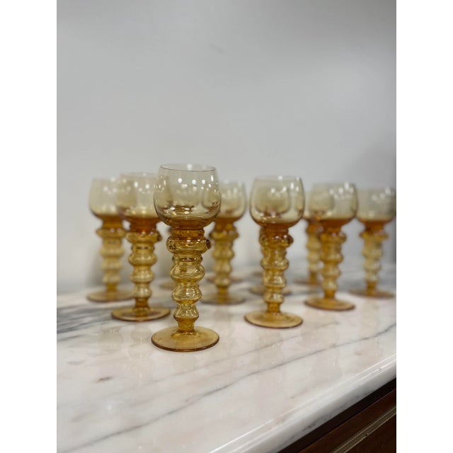 Mid 19th Century Gold/Amber Bohemian Goblets- Set of 12 For Sale - Image 9 of 12