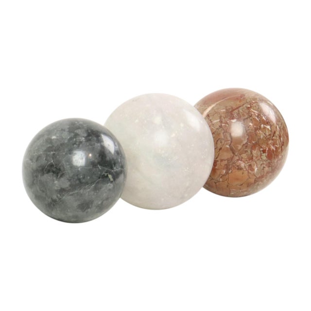Large Vintage Polished Marble and Natural Stone Spheres, 1980s, Set of 3 For Sale - Image 4 of 11