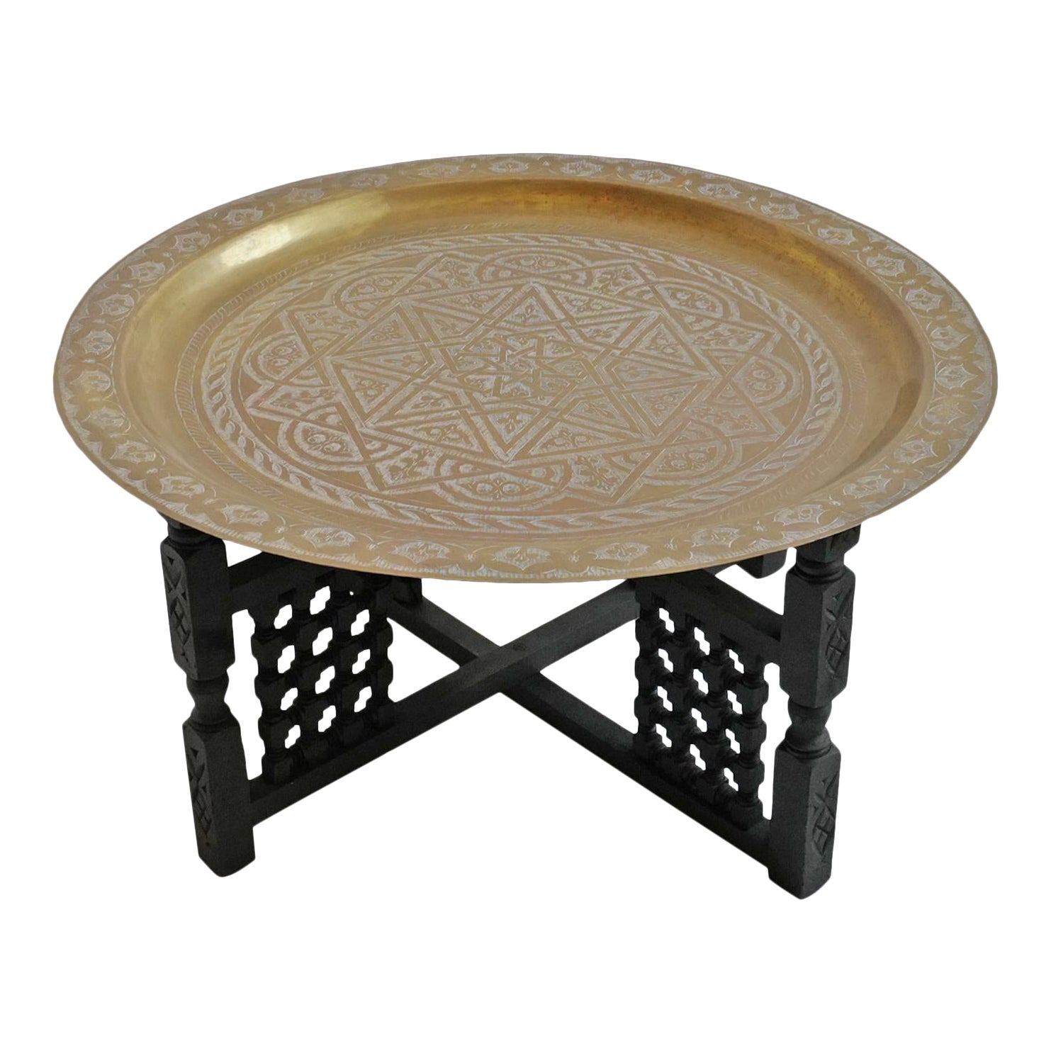 Original Round Brass Moroccan Tray Table Chairish