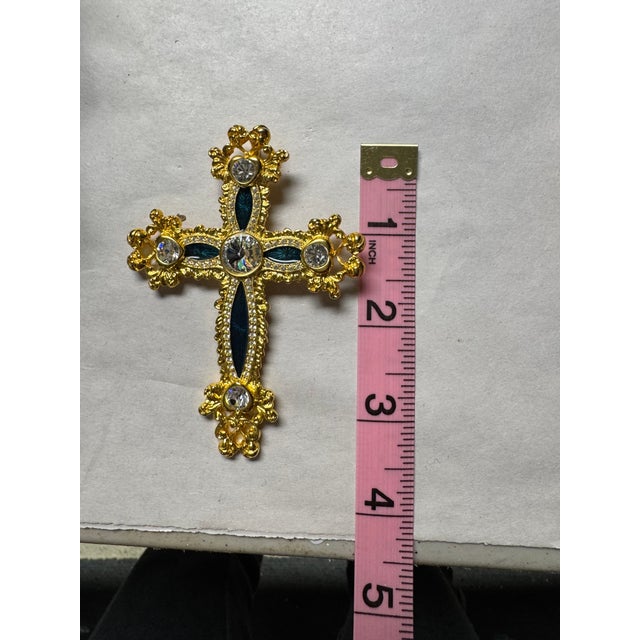 French Fabergé Jeweled Cross Pendant/Brooch With Original Velvet Presentation Box For Sale - Image 3 of 6