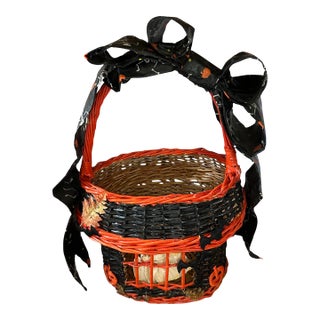 Vintage Hand-Crafted Halloween Basket For Sale