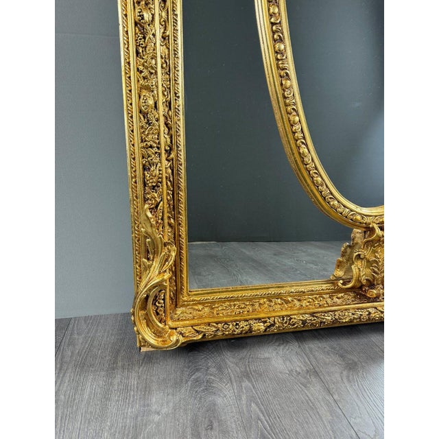 19th Century Large 19th Century Louis XV Mirror in Carved and Gilded Wood For Sale - Image 5 of 12