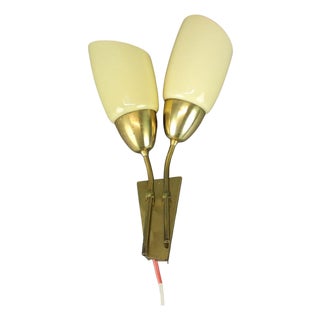 Mid-Century Brass and Glass Wall Light from Kamenický Šenov, Czechoslovakia, 1960s For Sale