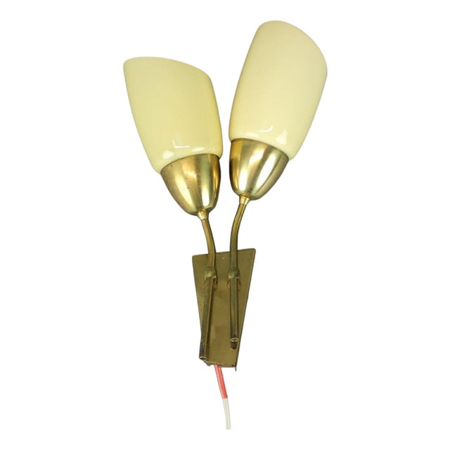Mid-Century Brass and Glass Wall Light from Kamenický Šenov, Czechoslovakia, 1960s For Sale