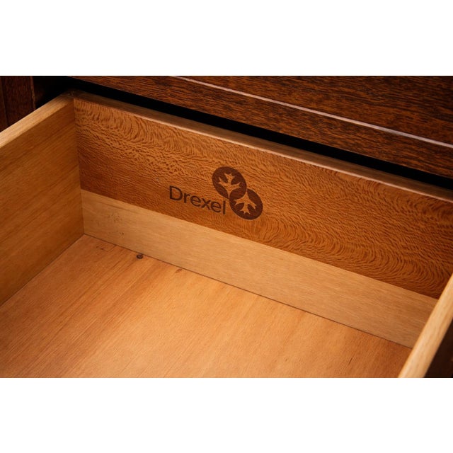 Drexel Mid 20th Century Architectural Walnut Cabinet With Geometric Facade & Pocket Doors For Sale In Los Angeles - Image 6 of 10