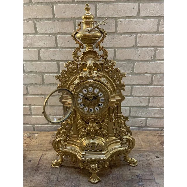 Antique French Rococo Revival Bronze Garniture Clock Set With Candelabras For Sale - Image 4 of 11
