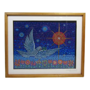 Vintage 1985 Framed Mosaic Art Print – "There Is a Peace" by Roland A. Johnson