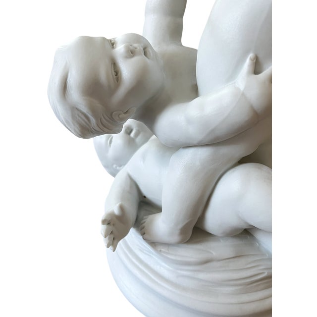Antique Edmé Samson Paris White Bisque Porcelain Sculpture of Three Children With a Bird For Sale - Image 11 of 16