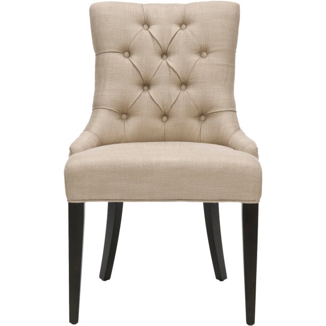 Wood 19''H Linen Tufted Chair in Nickel nailheads in Antique Gold & Espresso For Sale - Image 7 of 7