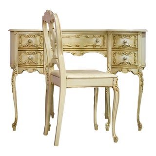 1960s Midcentury French Louis XV Style Vanity with Chair For Sale