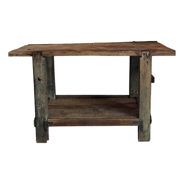 Workbench in Green Patinated Oak, 1940s For Sale