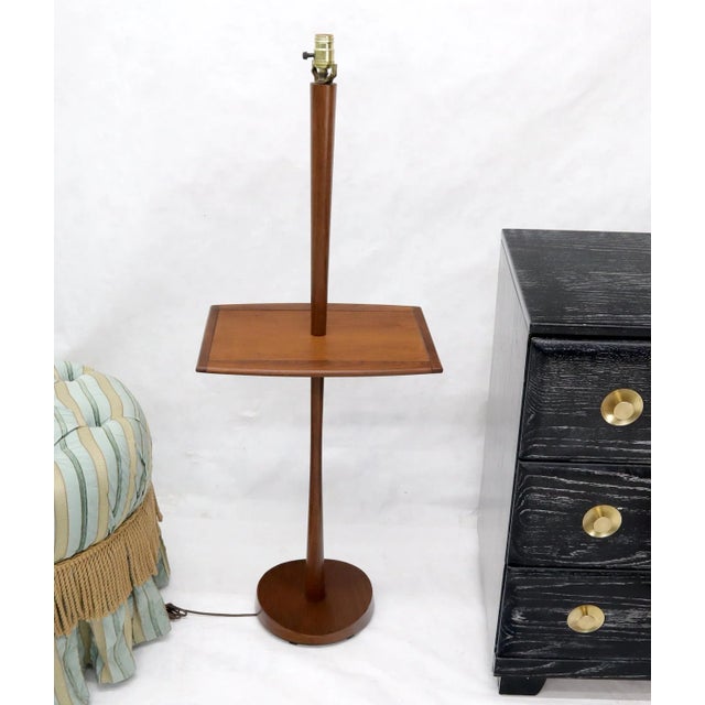 Wood Solid Oiled Walnut or Teak End Side Table Tapered Base Floor Lamp For Sale - Image 7 of 9