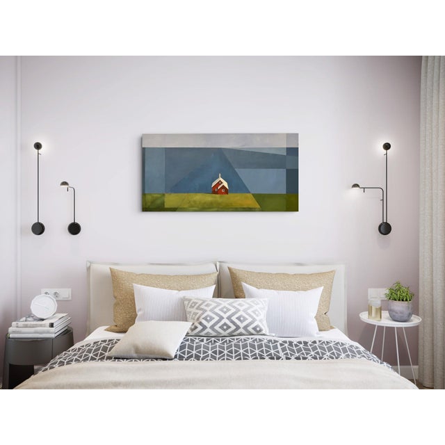 Overlook by Justin Wheatley | Acrylic on Canvas Red House With Blue Sky For Sale - Image 10 of 10