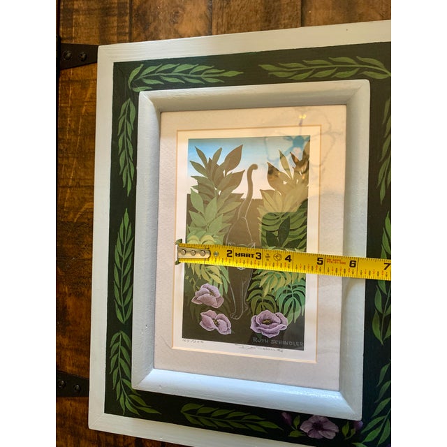 Printmaking Materials Ruth Schindler 20th Century Painting “Black Cat” Framed Signed and Numbered Rare Painting , Art Print For Sale - Image 7 of 12