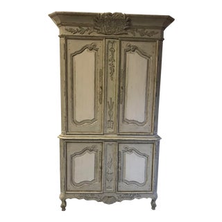 Drexel Heritage Belle Maison Distressed White Country French Armoire For Sale