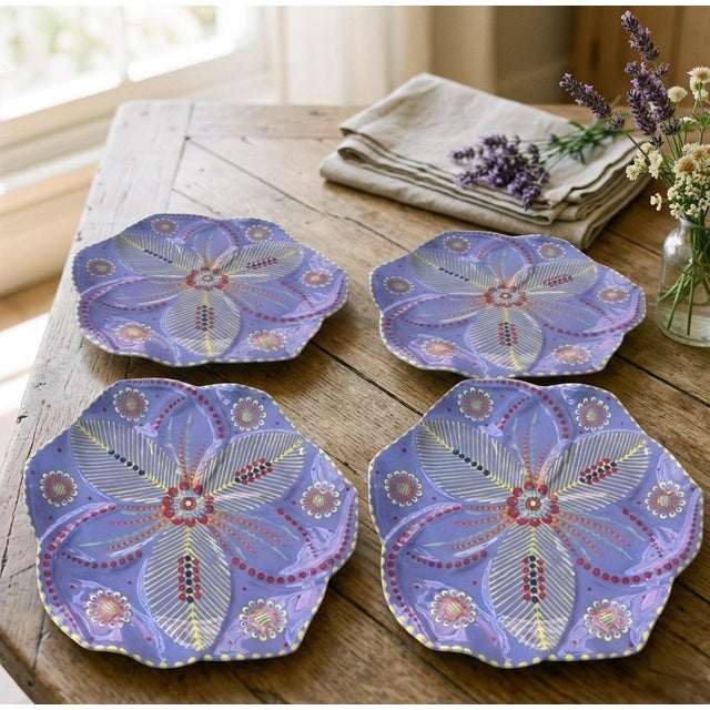 Amethyst South African Handmade & Hand-Painted Ceramic Serving Plate - Set of 4 For Sale - Image 8 of 12