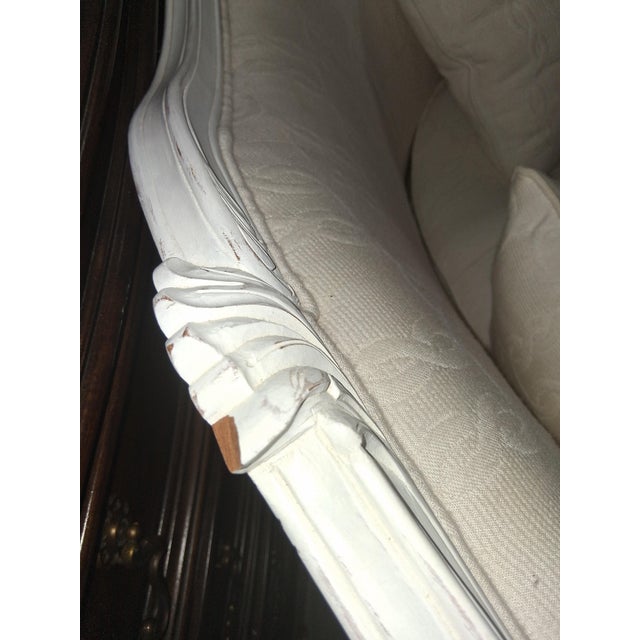 1990s Ralph Lauren Home–Style Louis XV Carved Wood Sofa in Ivory Damask For Sale - Image 5 of 5