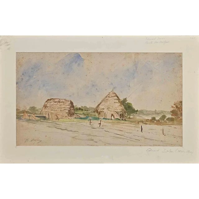 Edouard Dufeu, Landscape, Original China Ink & Watercolor, Late 19th Century For Sale - Image 3 of 3